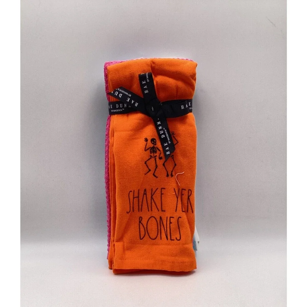 Rae Dunn Halloween Shake Yer BonesSpook Set of Orange Pink Blue WhIte By Magenta